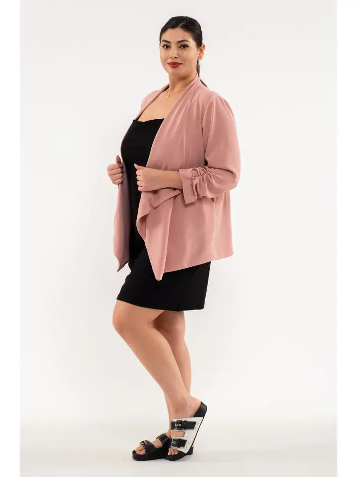 Plus 3/4 Rouched Sleeve Blazer