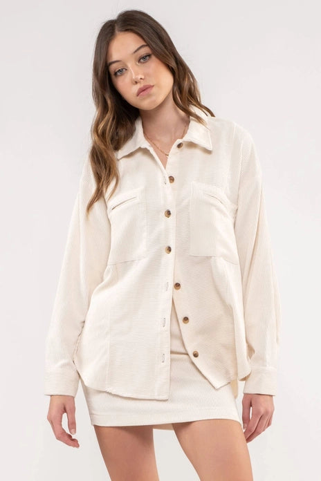 Corduroy Collared Button Down Shacket