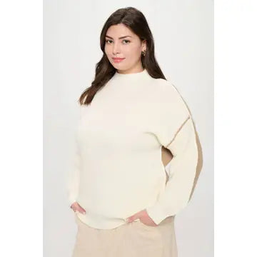 Plus Colorblock Mock Neck Exposed Seam Sweater