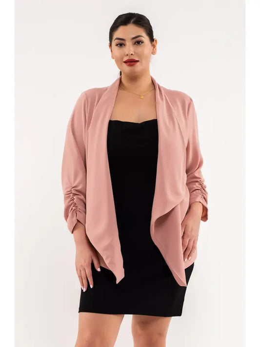 Plus 3/4 Rouched Sleeve Blazer