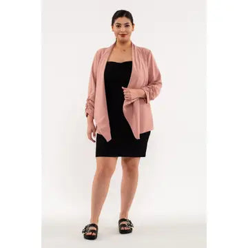 Plus 3/4 Rouched Sleeve Blazer